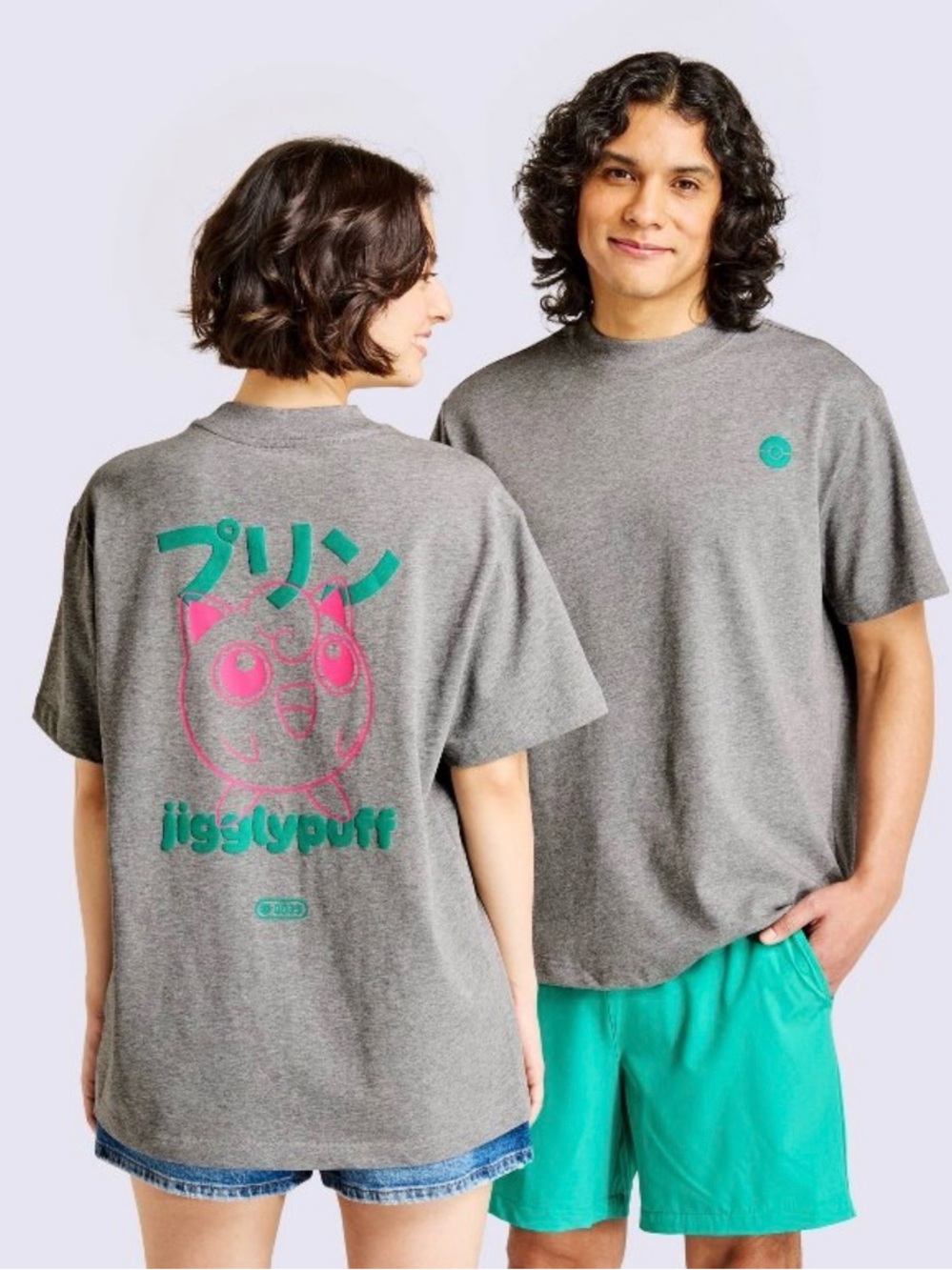 Gray Jigglypuff Graphic Tee with Teal & Pink Print